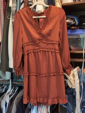 Rust Ruffle Tiered Mini Dress - Women